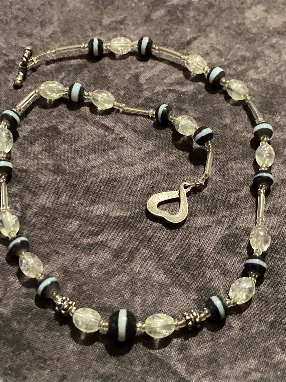 Handcrafted Blue and Clear Beaded Women's Necklace
